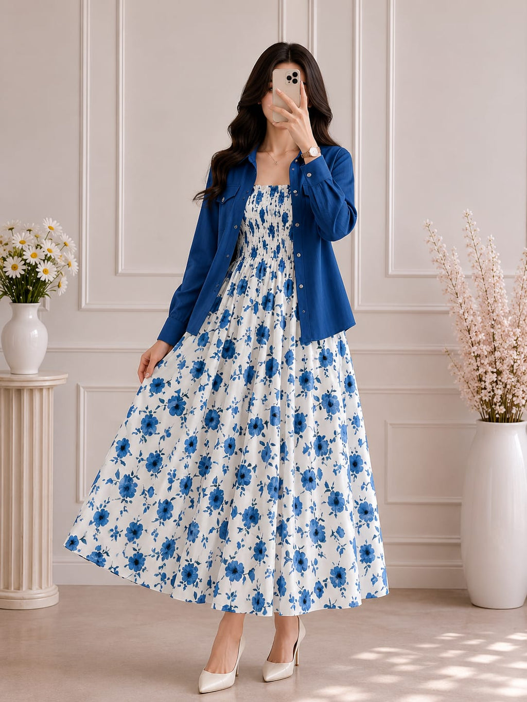 WESTERN SMOKING BEAUTIFUL FLORAL PRINTED MAXI