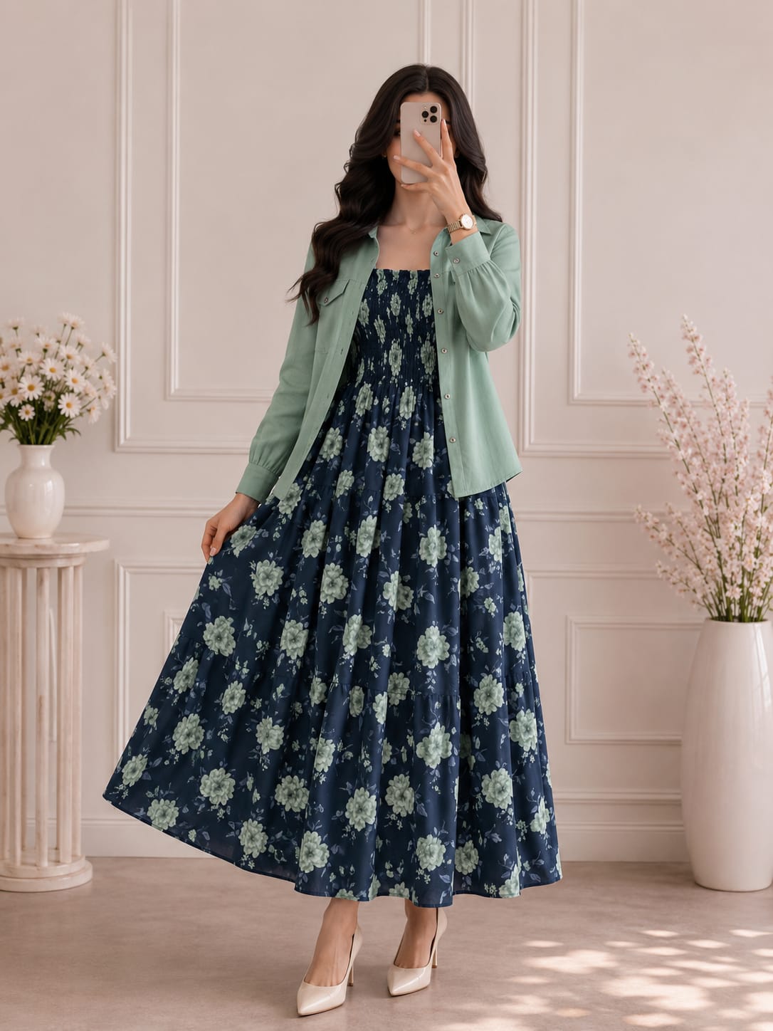 WESTERN SMOKING BEAUTIFUL FLORAL PRINTED MAXI