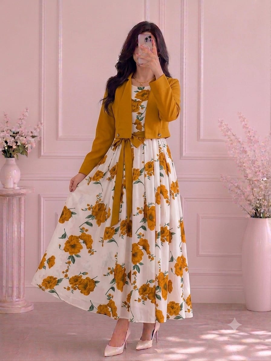 Elegant floral printed Maxi Dress