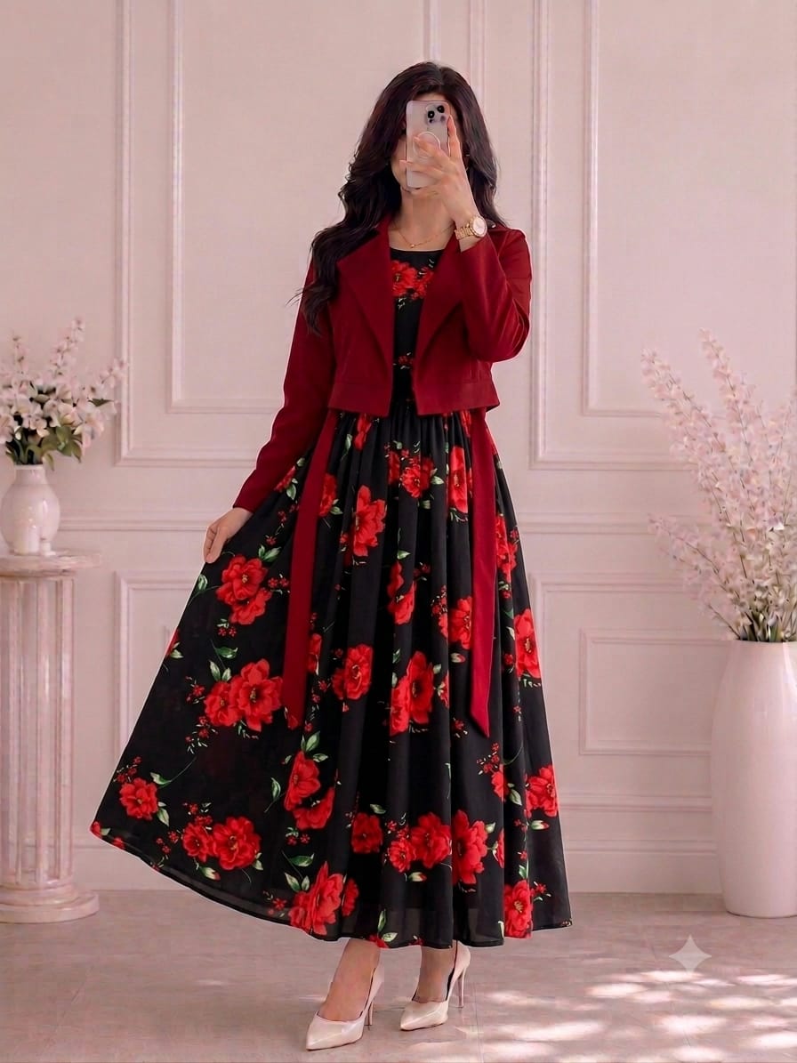 Elegant floral printed Maxi Dress