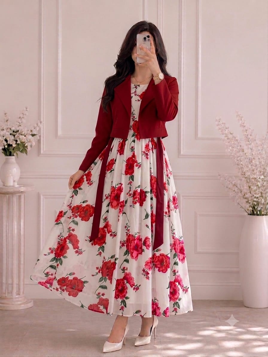 Elegant floral printed Maxi Dress