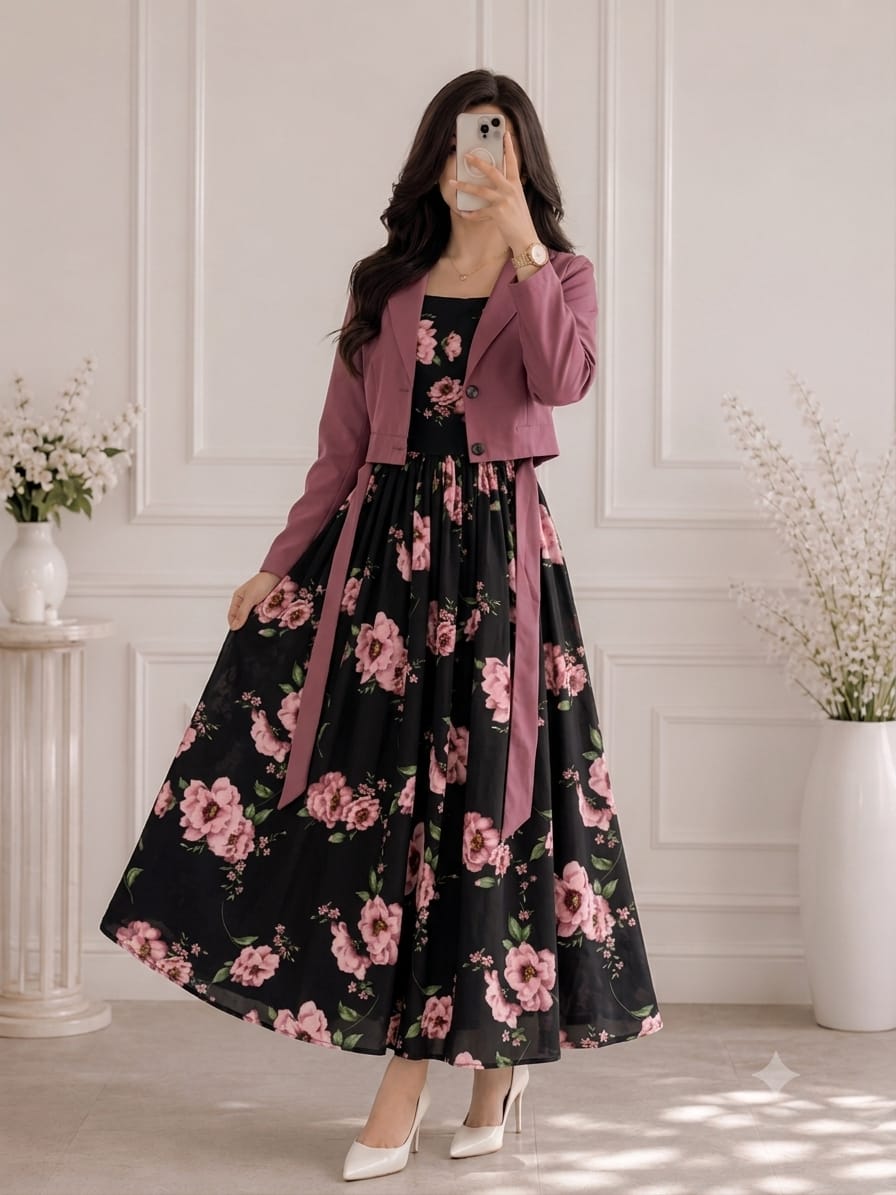 Elegant floral printed Maxi Dress