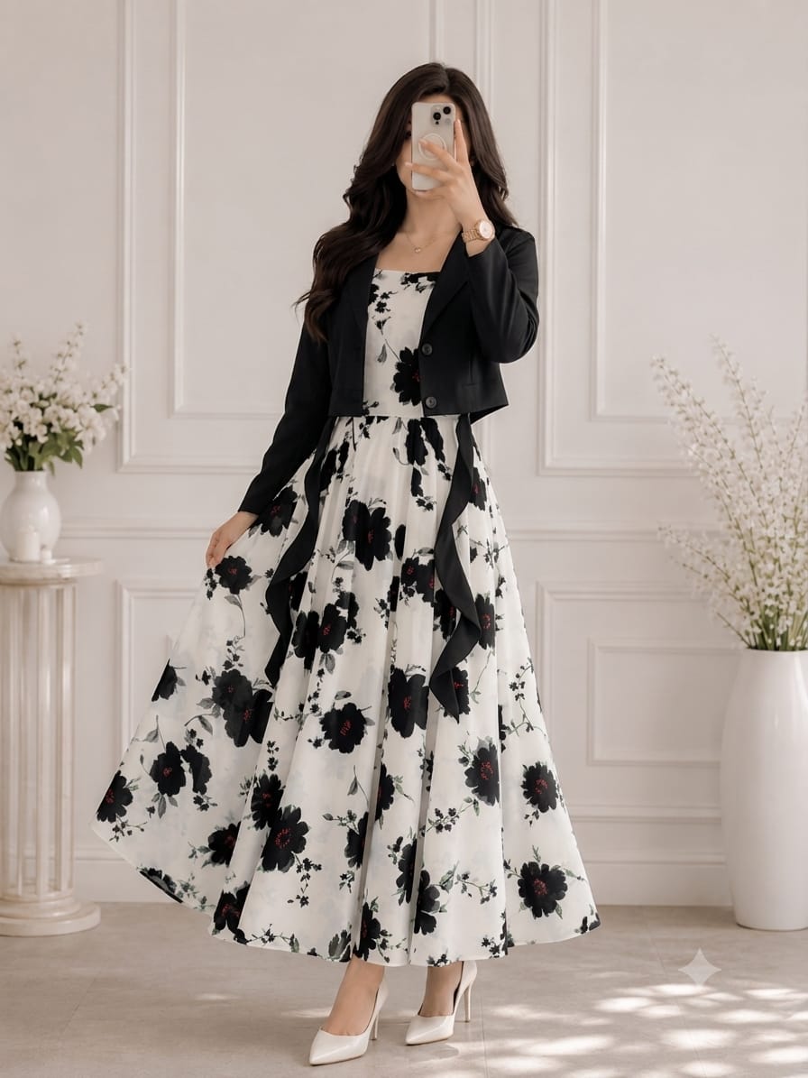 Elegant floral printed Maxi Dress